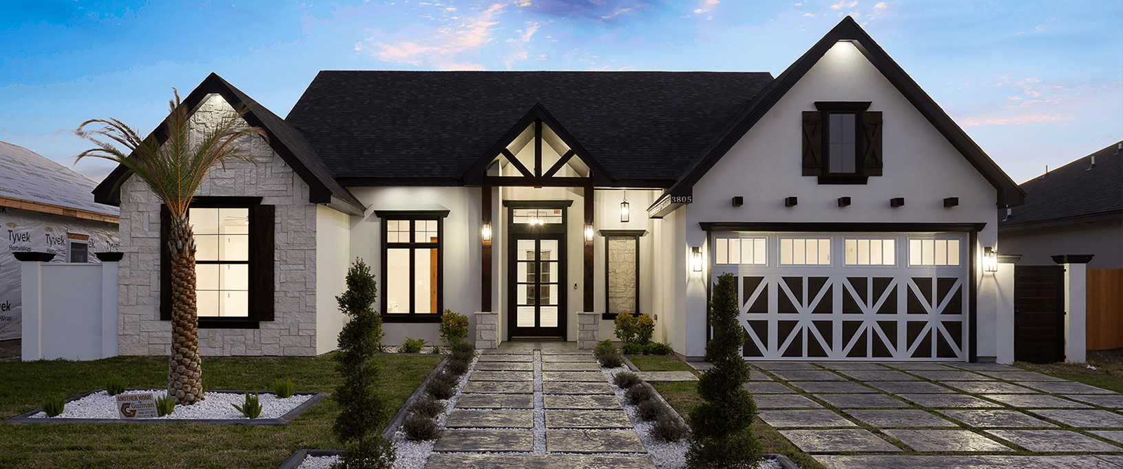 House front. Custom home in Shary Estates subdivision phase 2, Texas. By Guzman Construction.