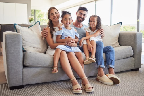 Parents, kids and happy family.